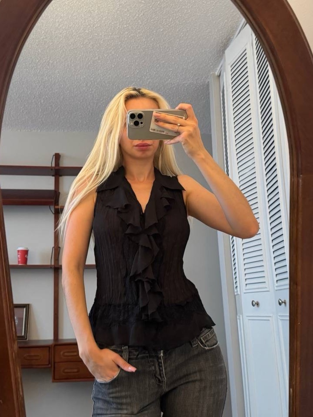Jessica Black Ruffle Front Sleeveless Camisole